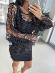 Bb 29855 Siyah Sim Geçişli File Bluz