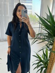 Ms Laci Pocket Belted Cotton Linen Dress
