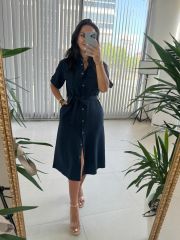 Ms Laci Pocket Belted Cotton Linen Dress