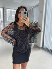 Bb 29855 Siyah Sim Geçişli File Bluz