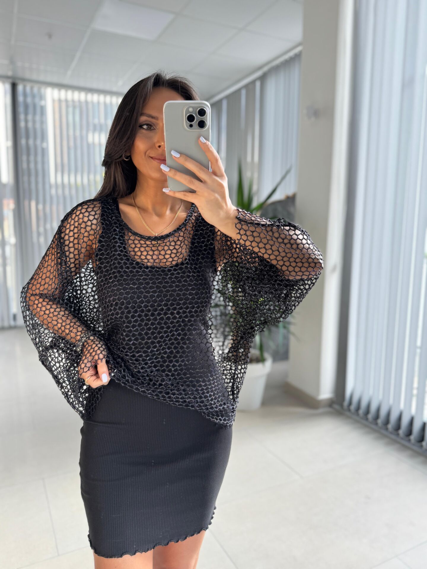 Bb 29855 Siyah Sim Geçişli File Bluz