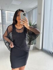 Bb 29855 Siyah Sim Geçişli File Bluz