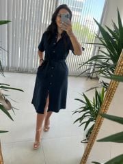 Ms Laci Pocket Belted Cotton Linen Dress