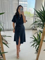Ms Laci Pocket Belted Cotton Linen Dress