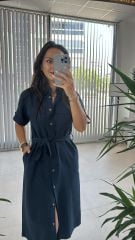 Ms Laci Pocket Belted Cotton Linen Dress