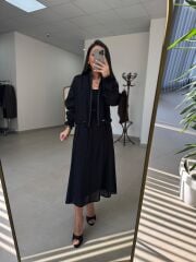 Kd 8822 Siyah Nervürlü  Etekli Premium Tasarım Takım