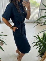 Ms Laci Pocket Belted Cotton Linen Dress