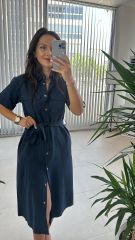 Ms Laci Pocket Belted Cotton Linen Dress