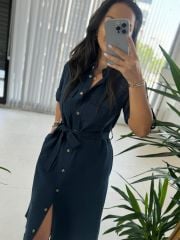 Ms Laci Pocket Belted Cotton Linen Dress