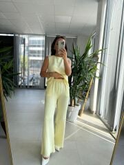 Ms 6161 Sarı Pamuk Keten püskül Detaylı Takım