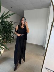 Mz 22830 Siyah Asimetrik Bluzlu Elbise