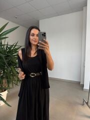 Mz 22830 Siyah Asimetrik Bluzlu Elbise