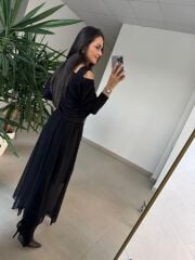 Mz 22830 Siyah Asimetrik Bluzlu Elbise