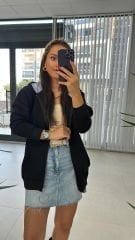 Dr 2471 Kapüşonlu Siyah Fermuarlı Sweat