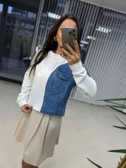 Dr 2501 Denim Detaylı Beyaz Sweat