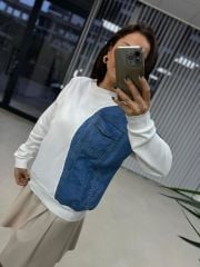 Dr 2501 Denim Detaylı Beyaz Sweat
