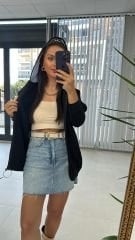 Dr 2471 Kapüşonlu Siyah Fermuarlı Sweat