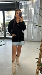 Dr 2471 Kapüşonlu Siyah Fermuarlı Sweat