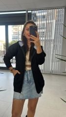 Dr 2471 Kapüşonlu Siyah Fermuarlı Sweat