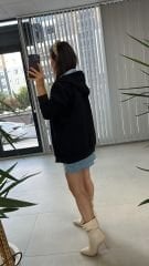 Dr 2471 Kapüşonlu Siyah Fermuarlı Sweat