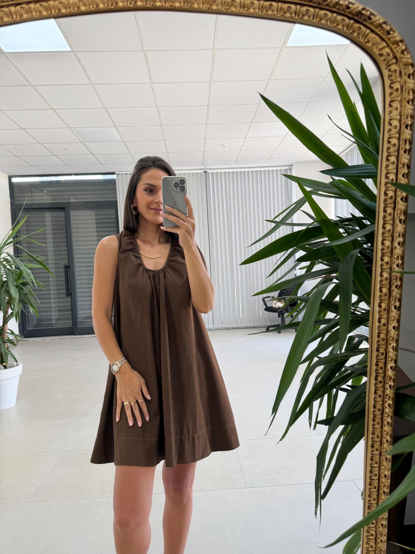 Ms 028 Pamuk Keten Basic Cepli Kahve Elbise