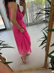 My 3486 Pink Polka Dot Halter Neck Chiffon Dress