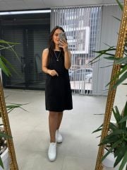Ms Tensel Siyah Kolsuz Cepli Elbise