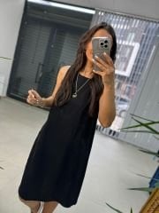 Ms Tensel Siyah Kolsuz Cepli Elbise