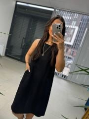 Ms Tensel Siyah Kolsuz Cepli Elbise