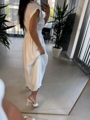 My 3751 Kruvaze Beyaz Kemerli Elbise