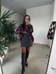 Ml 37643 Premium Polo Yaka Bordo-Gri Baklava Desen Kazak