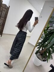 Qs 1058 Siyah-Gri Ekose Pantolon Etek