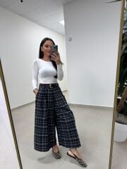 Qs 1058 Siyah-Gri Ekose Pantolon Etek