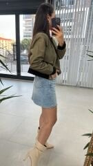 Bomber-Khaki-Mantel mit Vordertasche