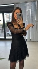 Mc Göğüs Cuplu Siyah Dantel Elbise