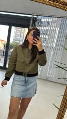 Bomber-Khaki-Mantel mit Vordertasche