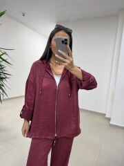Art 4010 İthal Kumaş Kapüşonlu Vişne Takım