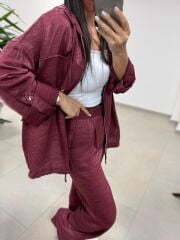 Art 4010 İthal Kumaş Kapüşonlu Vişne Takım