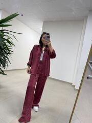 Art 4010 İthal Kumaş Kapüşonlu Bordo Takım