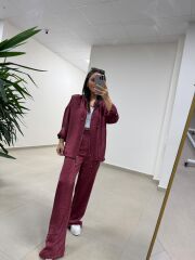 Art 4010 İthal Kumaş Kapüşonlu Vişne Takım