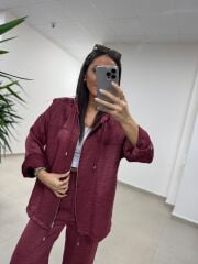 Art 4010 İthal Kumaş Kapüşonlu Bordo Takım