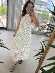 My 3486 Beyaz Puantiyeli Halter Yaka Şifon Elbise