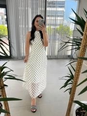 My 3486 Beyaz Puantiyeli Halter Yaka Şifon Elbise