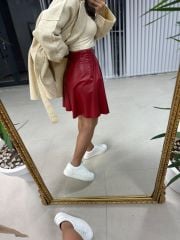 Mc Red Pocket Leather Skirt