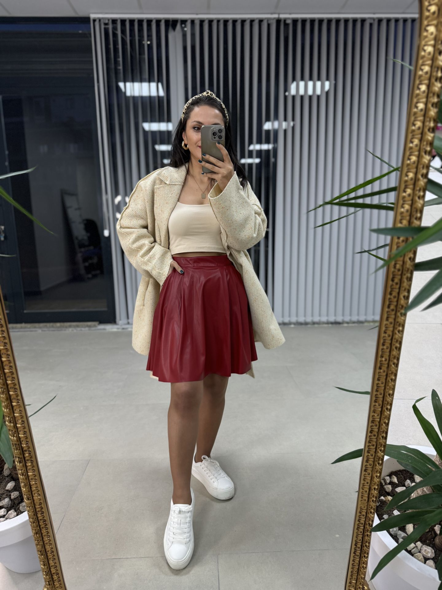Mc Red Pocket Leather Skirt