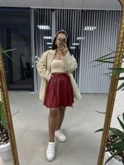 Mc Red Pocket Leather Skirt