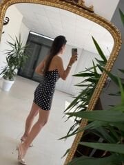 Mz 23066 Siyah-Beyaz Puantiyeli Boyun Aksesuar Detaylı Mini Elbise