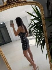 Mz 23066 Siyah-Beyaz Puantiyeli Boyun Aksesuar Detaylı Mini Elbise