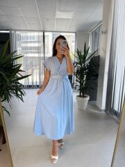 My 3751 Kruvaze Bebe Mavi Kemerli Elbise