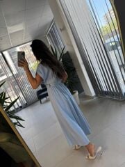 My 3751 Kruvaze Bebe Mavi Kemerli Elbise